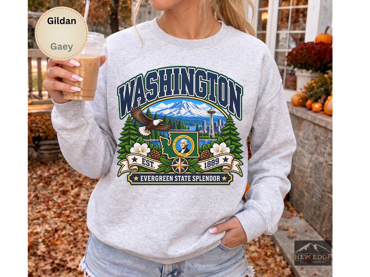 Washington Evergreen State Sweatshirt, Scenic Pacific Northwest Gildan 18000 Crewneck, Vintage State Pride