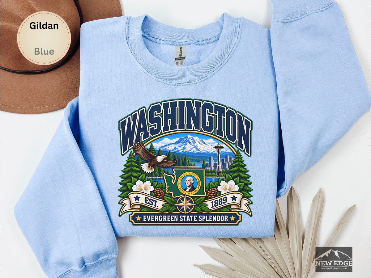 Washington Evergreen State Sweatshirt, Scenic Pacific Northwest Gildan 18000 Crewneck, Vintage State Pride