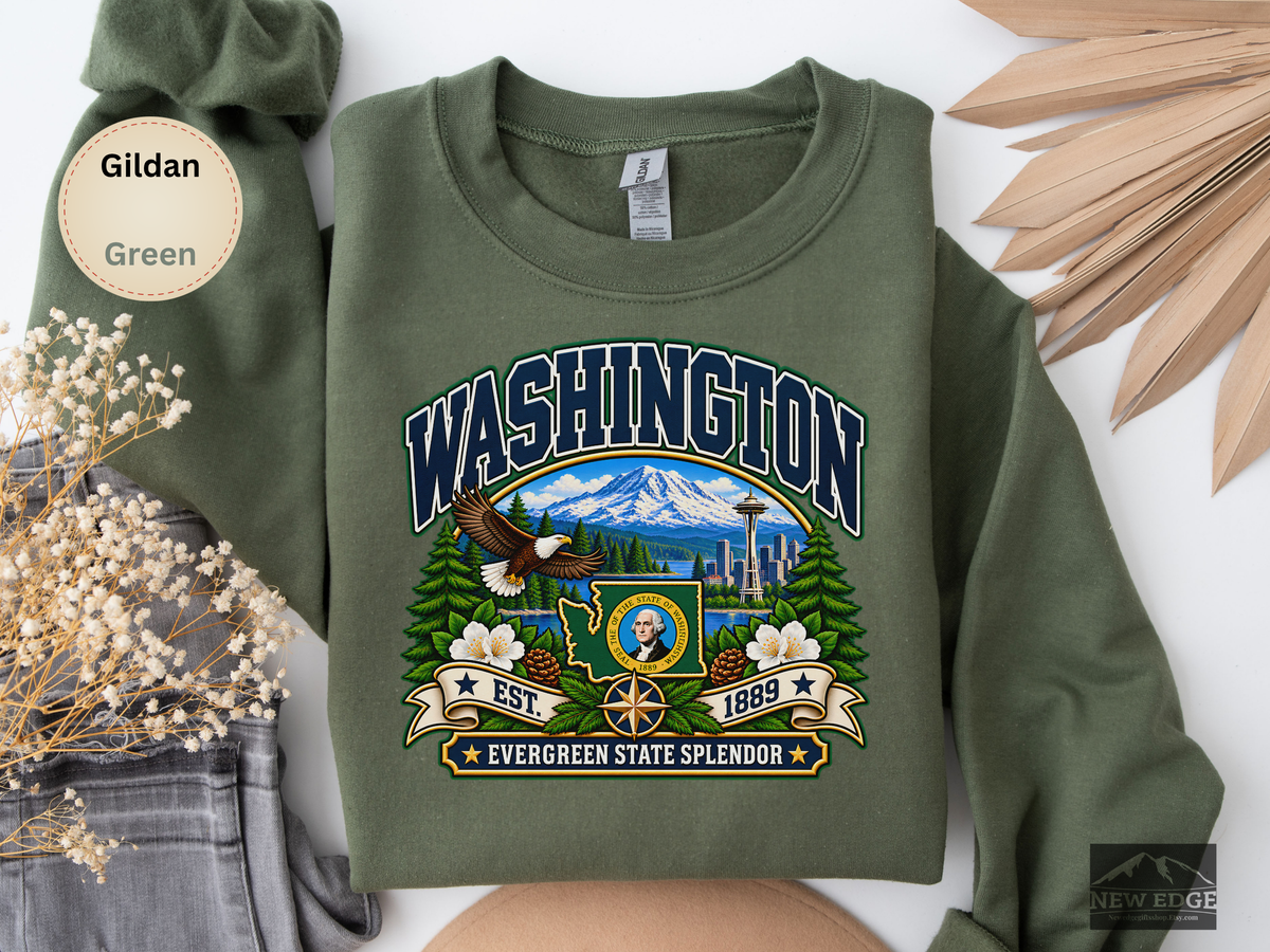 Washington Evergreen State Sweatshirt, Scenic Pacific Northwest Gildan 18000 Crewneck, Vintage State Pride
