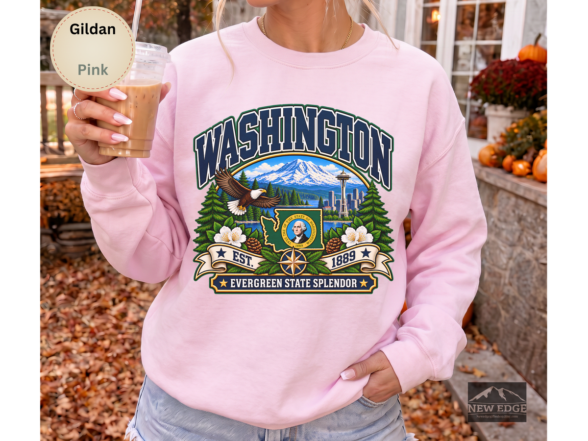 Washington Evergreen State Sweatshirt, Scenic Pacific Northwest Gildan 18000 Crewneck, Vintage State Pride