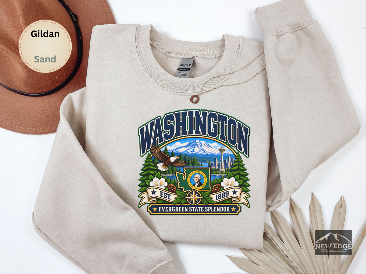 Washington Evergreen State Sweatshirt, Scenic Pacific Northwest Gildan 18000 Crewneck, Vintage State Pride
