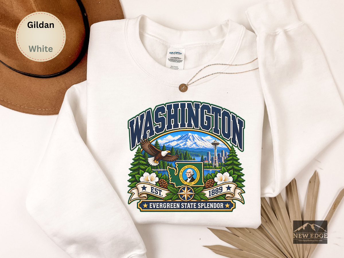 Washington Evergreen State Sweatshirt, Scenic Pacific Northwest Gildan 18000 Crewneck, Vintage State Pride
