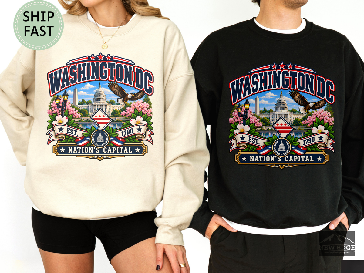 Washington DC Sweatshirt, Nations Capital Patriotic Landmark Gildan 18000 Crewneck, Vintage DC Pride