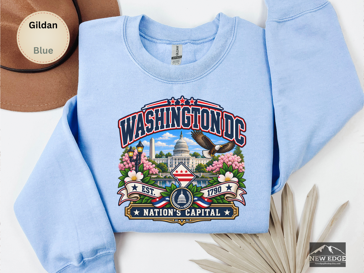 Washington DC Sweatshirt, Nations Capital Patriotic Landmark Gildan 18000 Crewneck, Vintage DC Pride