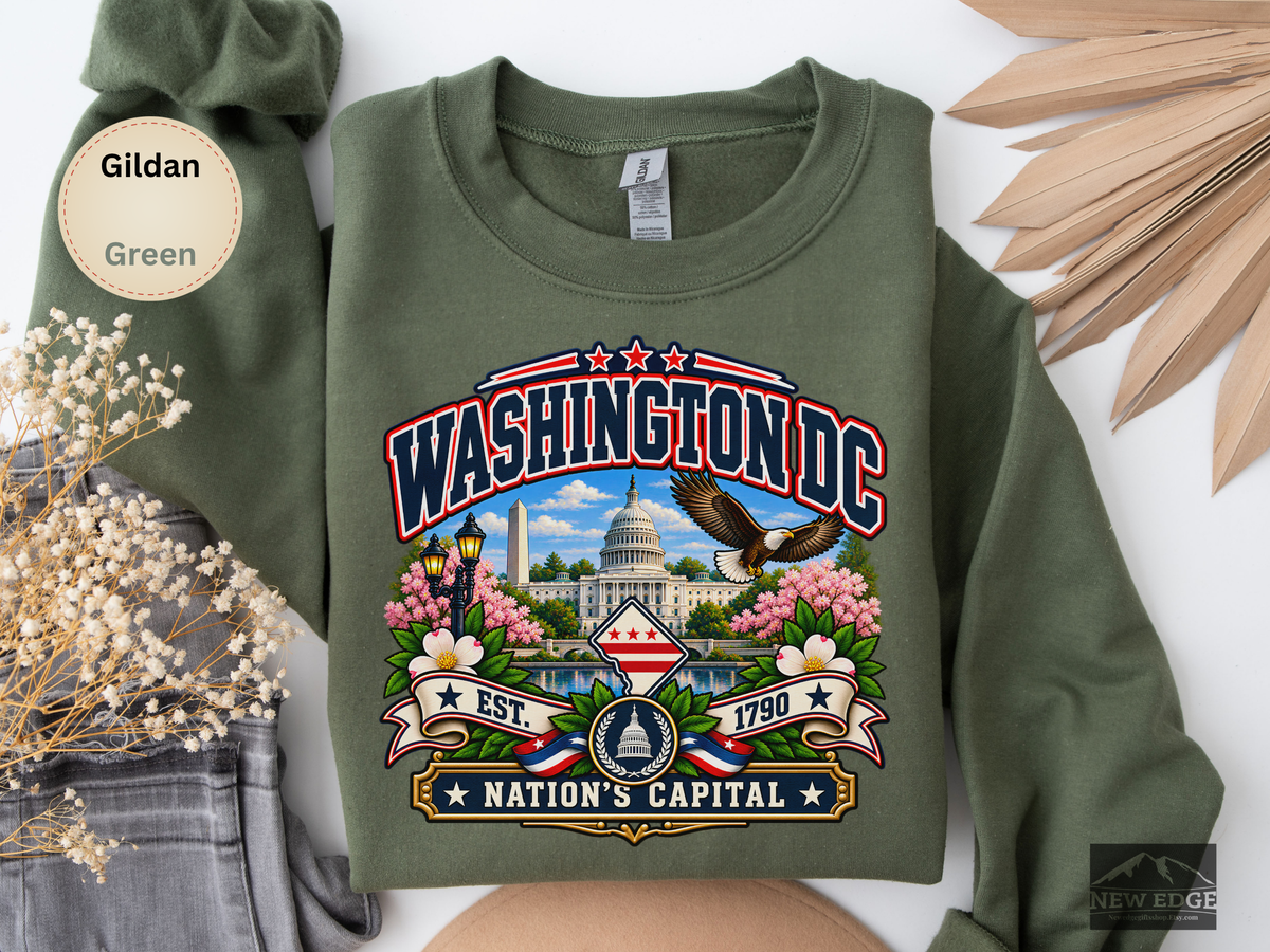 Washington DC Sweatshirt, Nations Capital Patriotic Landmark Gildan 18000 Crewneck, Vintage DC Pride
