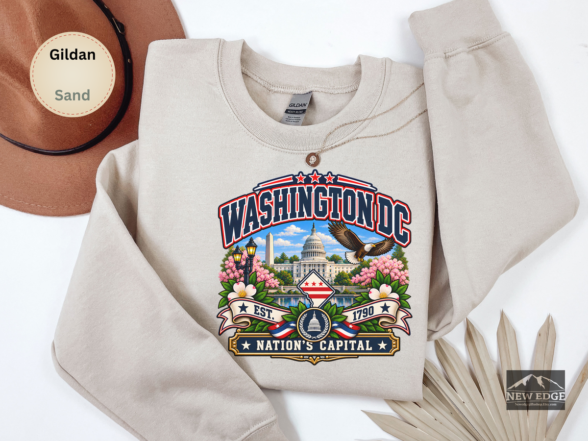 Washington DC Sweatshirt, Nations Capital Patriotic Landmark Gildan 18000 Crewneck, Vintage DC Pride