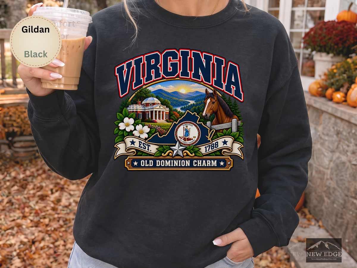Virginia Old Dominion Sweatshirt, Vintage State Pride Gildan 18000 Crewneck, Scenic Virginia Heritage Gift