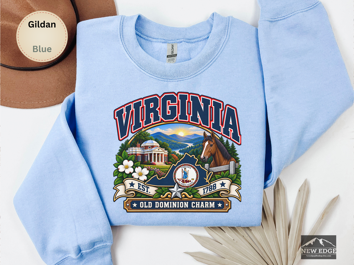 Virginia Old Dominion Sweatshirt, Vintage State Pride Gildan 18000 Crewneck, Scenic Virginia Heritage Gift