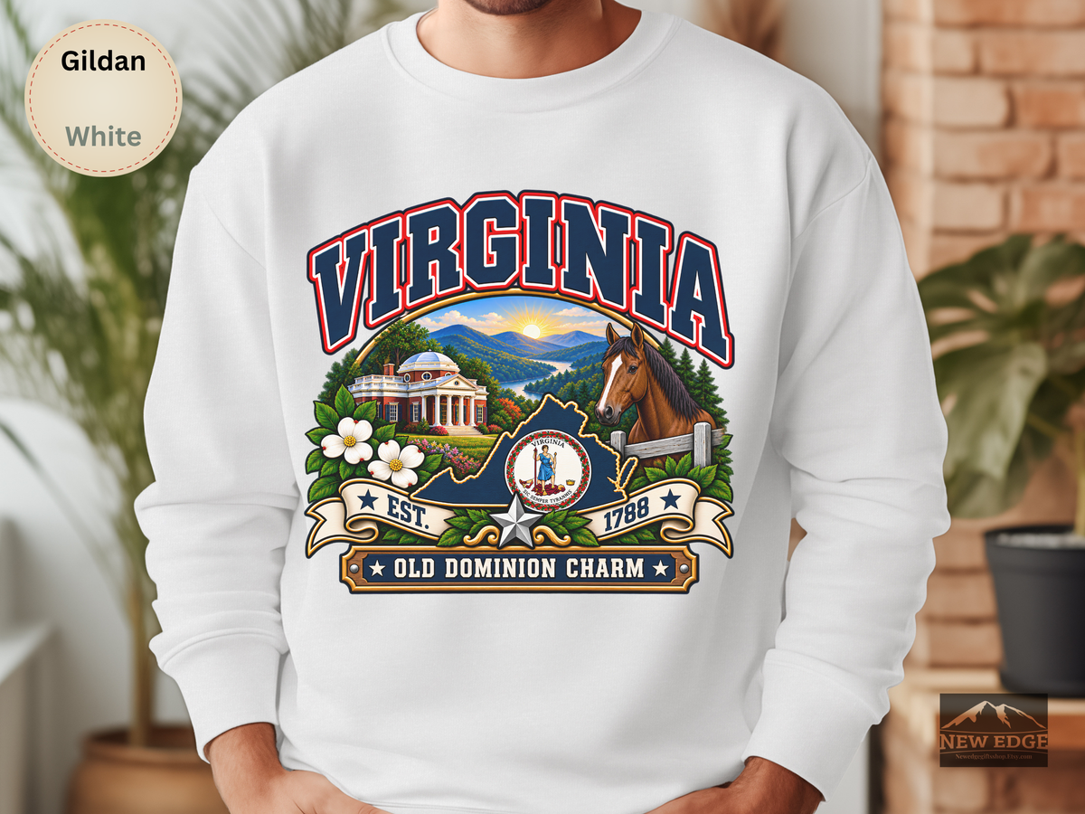 Virginia Old Dominion Sweatshirt, Vintage State Pride Gildan 18000 Crewneck, Scenic Virginia Heritage Gift