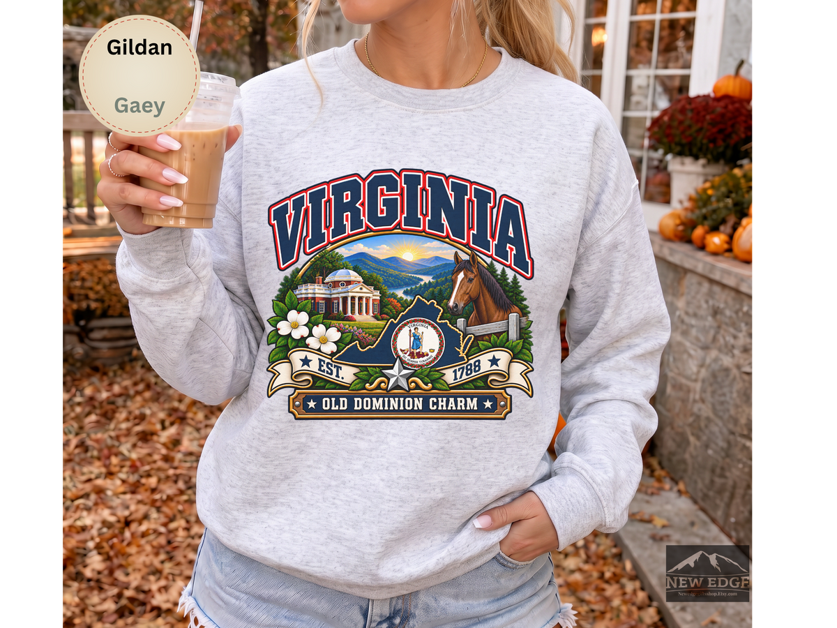 Virginia Old Dominion Sweatshirt, Vintage State Pride Gildan 18000 Crewneck, Scenic Virginia Heritage Gift