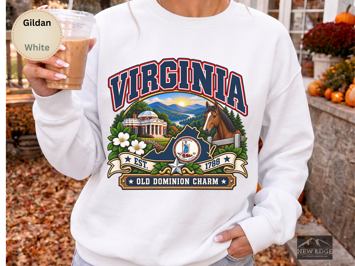 Virginia Old Dominion Sweatshirt, Vintage State Pride Gildan 18000 Crewneck, Scenic Virginia Heritage Gift