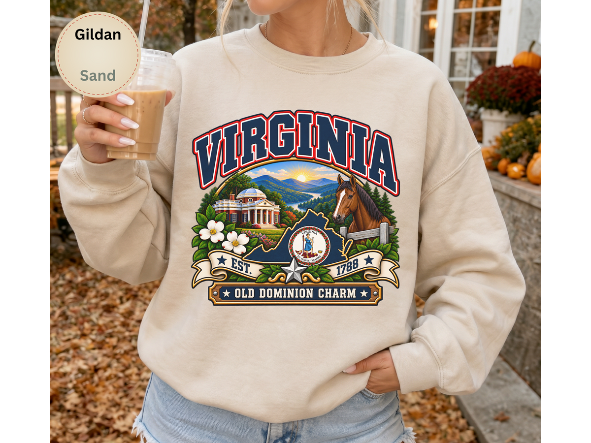 Virginia Old Dominion Sweatshirt, Vintage State Pride Gildan 18000 Crewneck, Scenic Virginia Heritage Gift