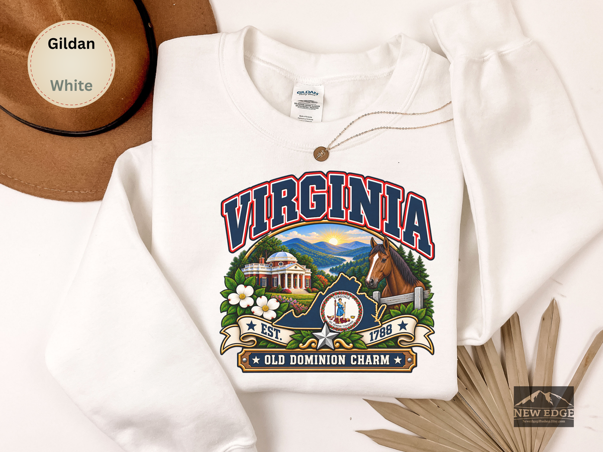 Virginia Old Dominion Sweatshirt, Vintage State Pride Gildan 18000 Crewneck, Scenic Virginia Heritage Gift