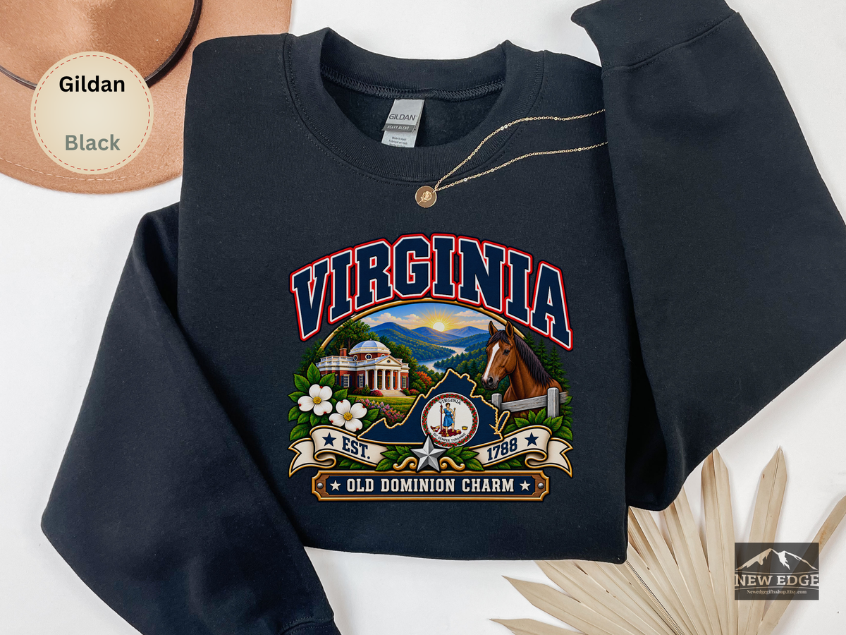 Virginia Old Dominion Sweatshirt, Vintage State Pride Gildan 18000 Crewneck, Scenic Virginia Heritage Gift