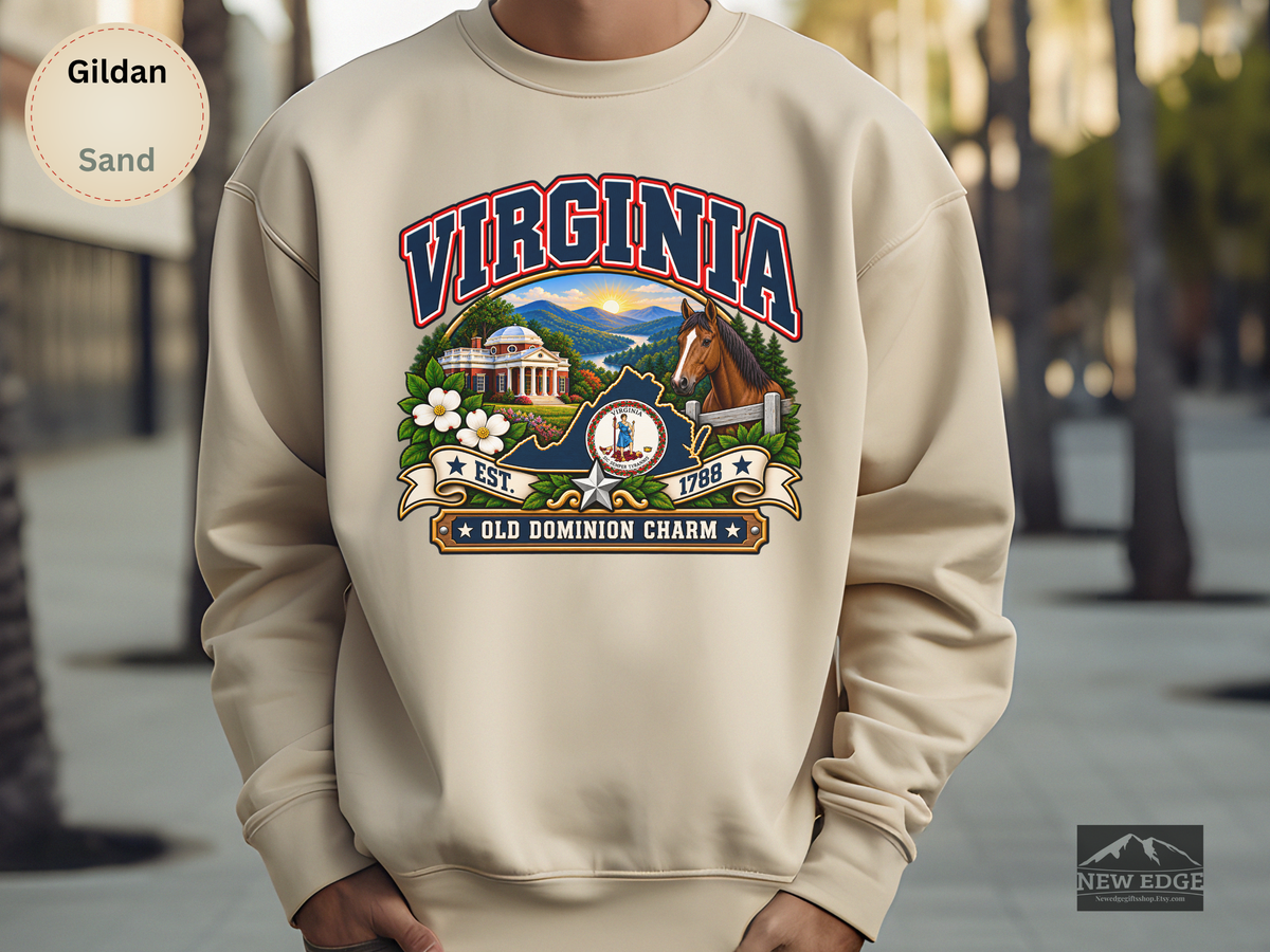 Virginia Old Dominion Sweatshirt, Vintage State Pride Gildan 18000 Crewneck, Scenic Virginia Heritage Gift
