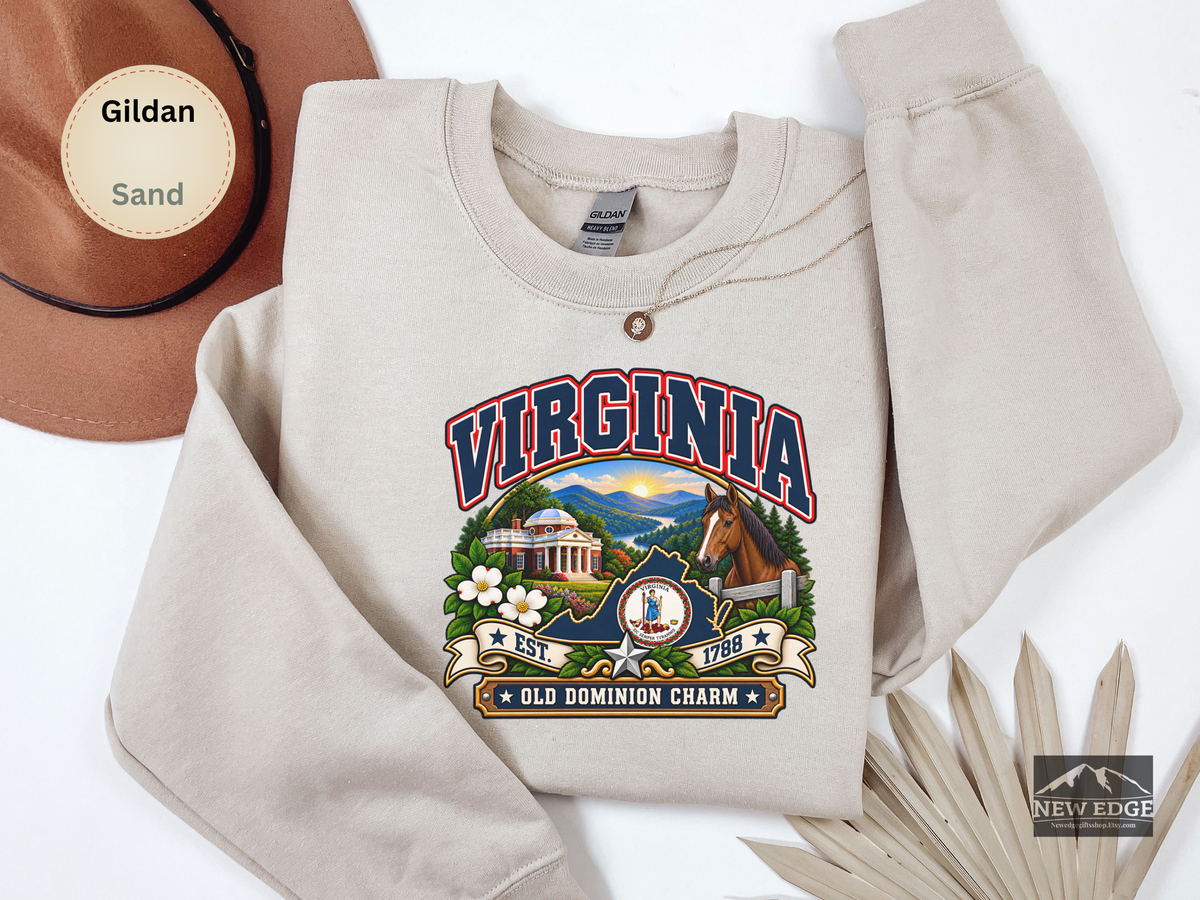 Virginia Old Dominion Sweatshirt, Vintage State Pride Gildan 18000 Crewneck, Scenic Virginia Heritage Gift