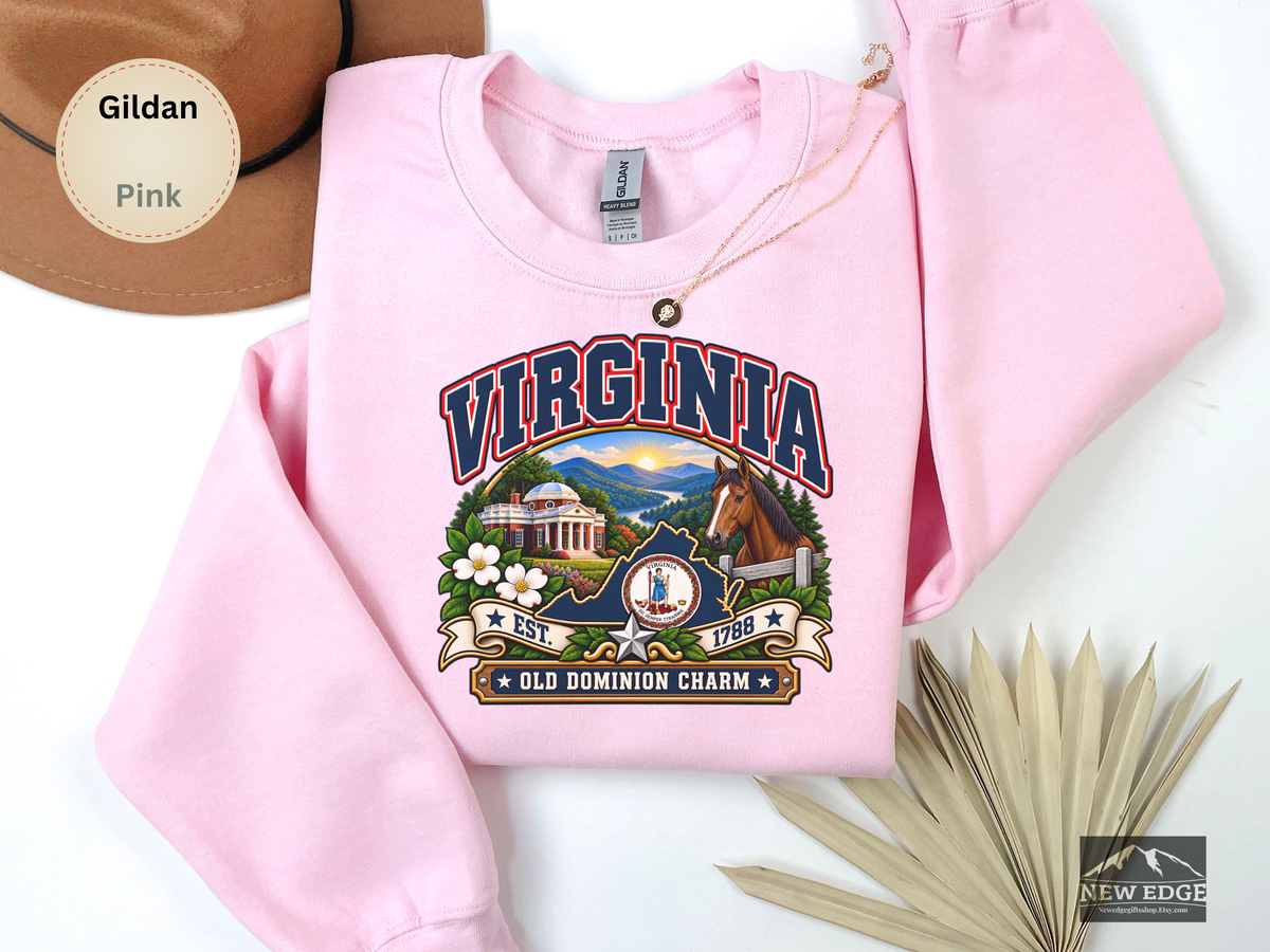 Virginia Old Dominion Sweatshirt, Vintage State Pride Gildan 18000 Crewneck, Scenic Virginia Heritage Gift