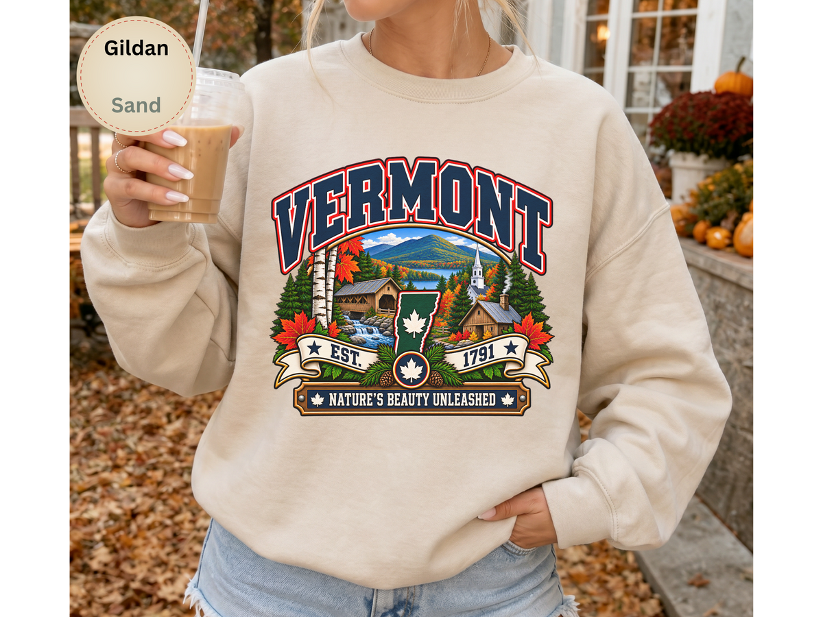 Vermont State Sweatshirt, Natures Beauty Unleashed Gildan 18000 Crewneck, Vintage New England Mountain Pride