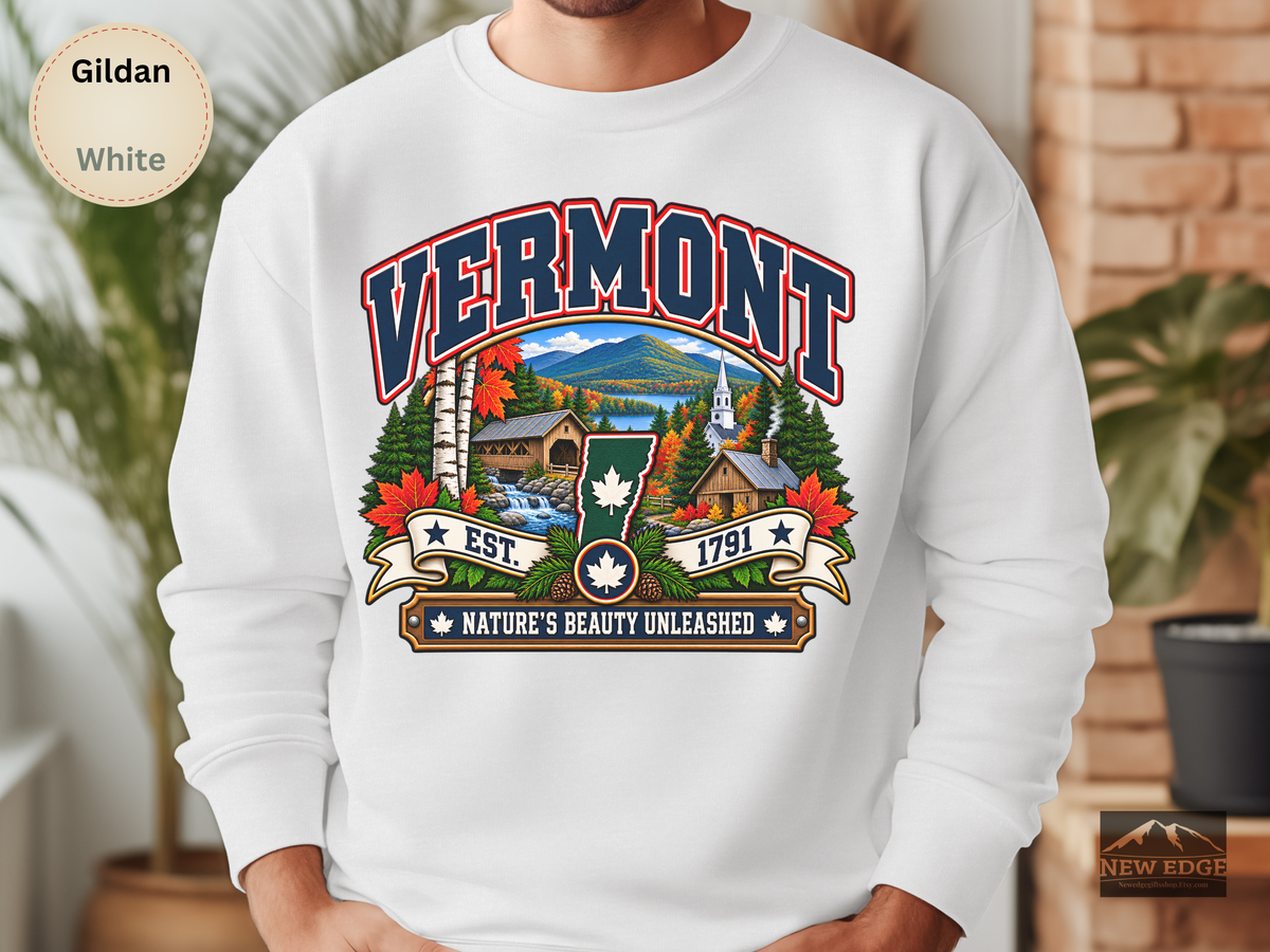 Vermont State Sweatshirt, Natures Beauty Unleashed Gildan 18000 Crewneck, Vintage New England Mountain Pride
