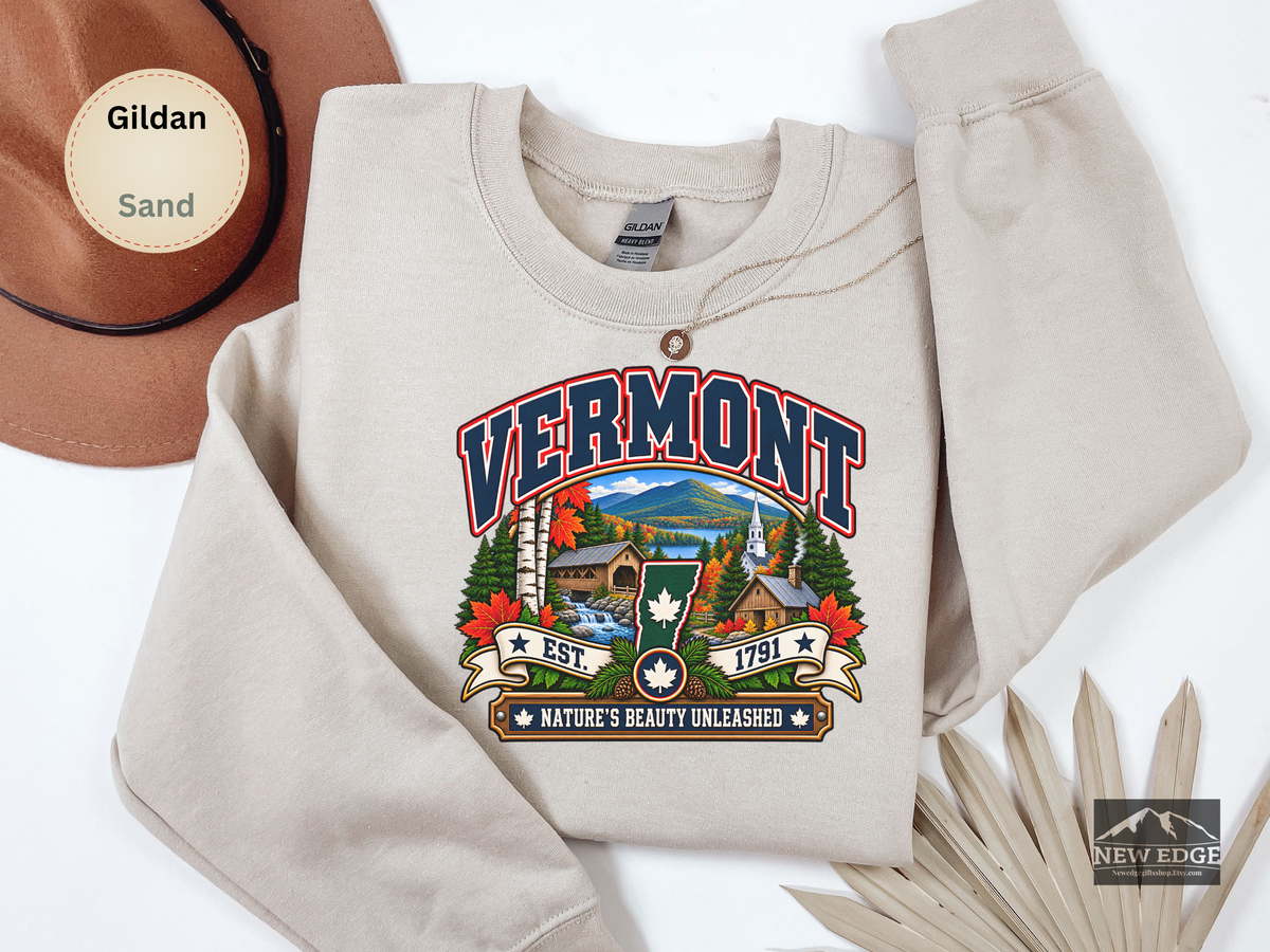 Vermont State Sweatshirt, Natures Beauty Unleashed Gildan 18000 Crewneck, Vintage New England Mountain Pride