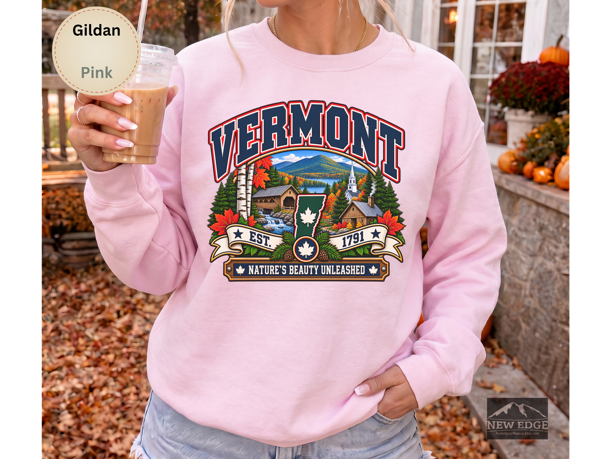 Vermont State Sweatshirt, Natures Beauty Unleashed Gildan 18000 Crewneck, Vintage New England Mountain Pride