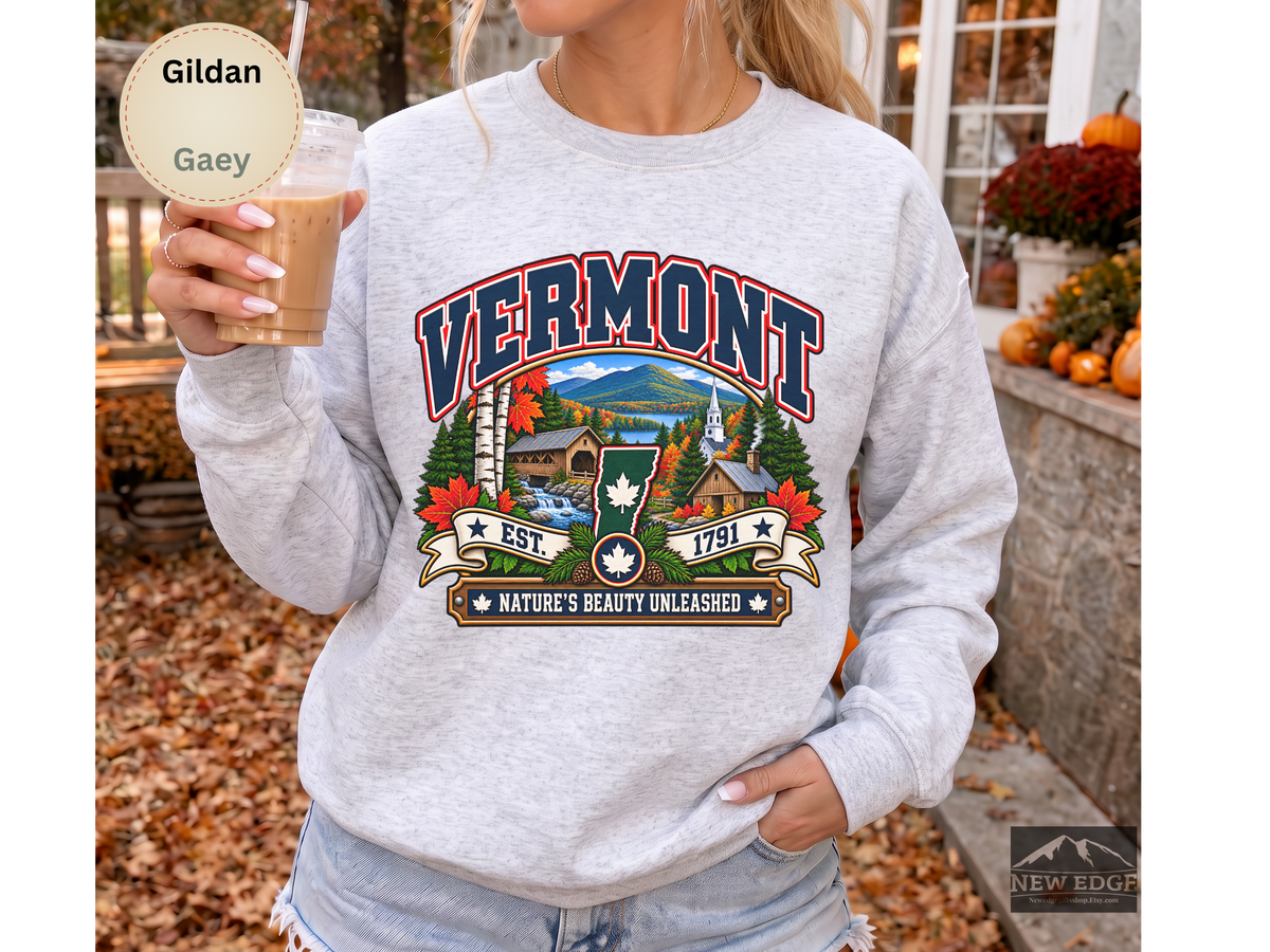 Vermont State Sweatshirt, Natures Beauty Unleashed Gildan 18000 Crewneck, Vintage New England Mountain Pride