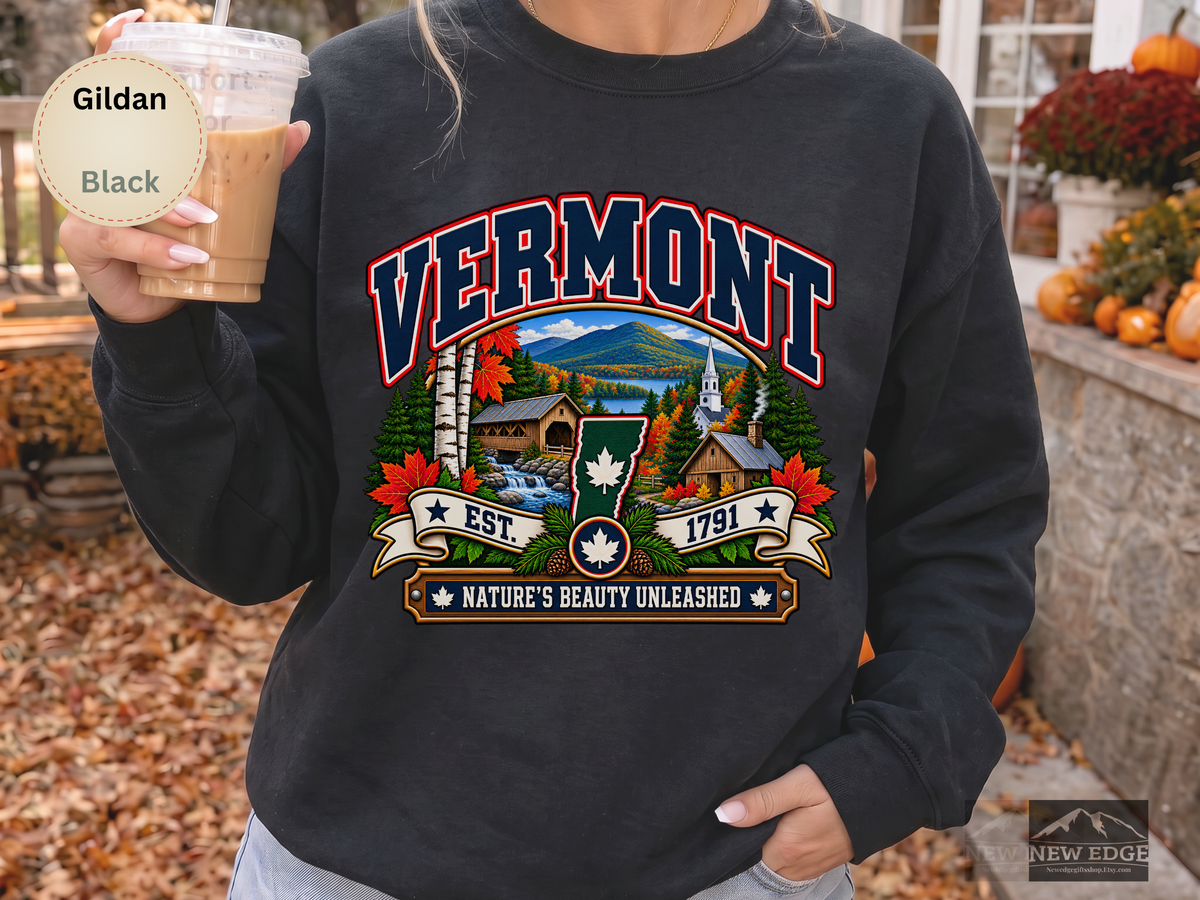 Vermont State Sweatshirt, Natures Beauty Unleashed Gildan 18000 Crewneck, Vintage New England Mountain Pride