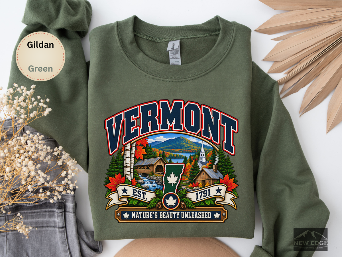 Vermont State Sweatshirt, Natures Beauty Unleashed Gildan 18000 Crewneck, Vintage New England Mountain Pride