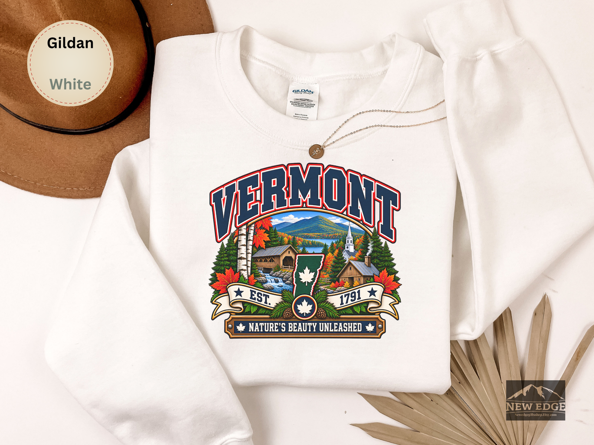 Vermont State Sweatshirt, Natures Beauty Unleashed Gildan 18000 Crewneck, Vintage New England Mountain Pride