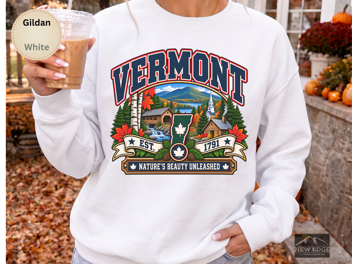 Vermont State Sweatshirt, Natures Beauty Unleashed Gildan 18000 Crewneck, Vintage New England Mountain Pride