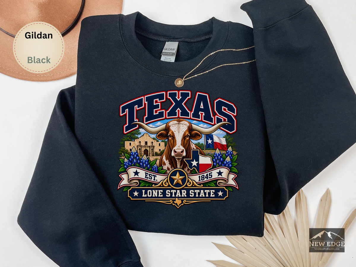 Texas Lone Star State Sweatshirt, Longhorn Alamo Bluebonnet Gildan 18000 Crewneck, Vintage Texas Pride