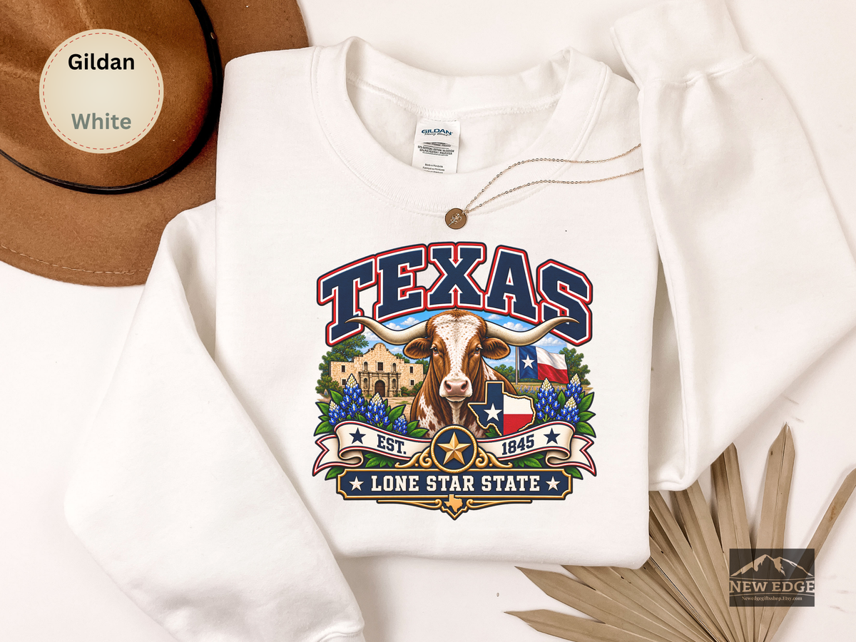 Texas Lone Star State Sweatshirt, Longhorn Alamo Bluebonnet Gildan 18000 Crewneck, Vintage Texas Pride