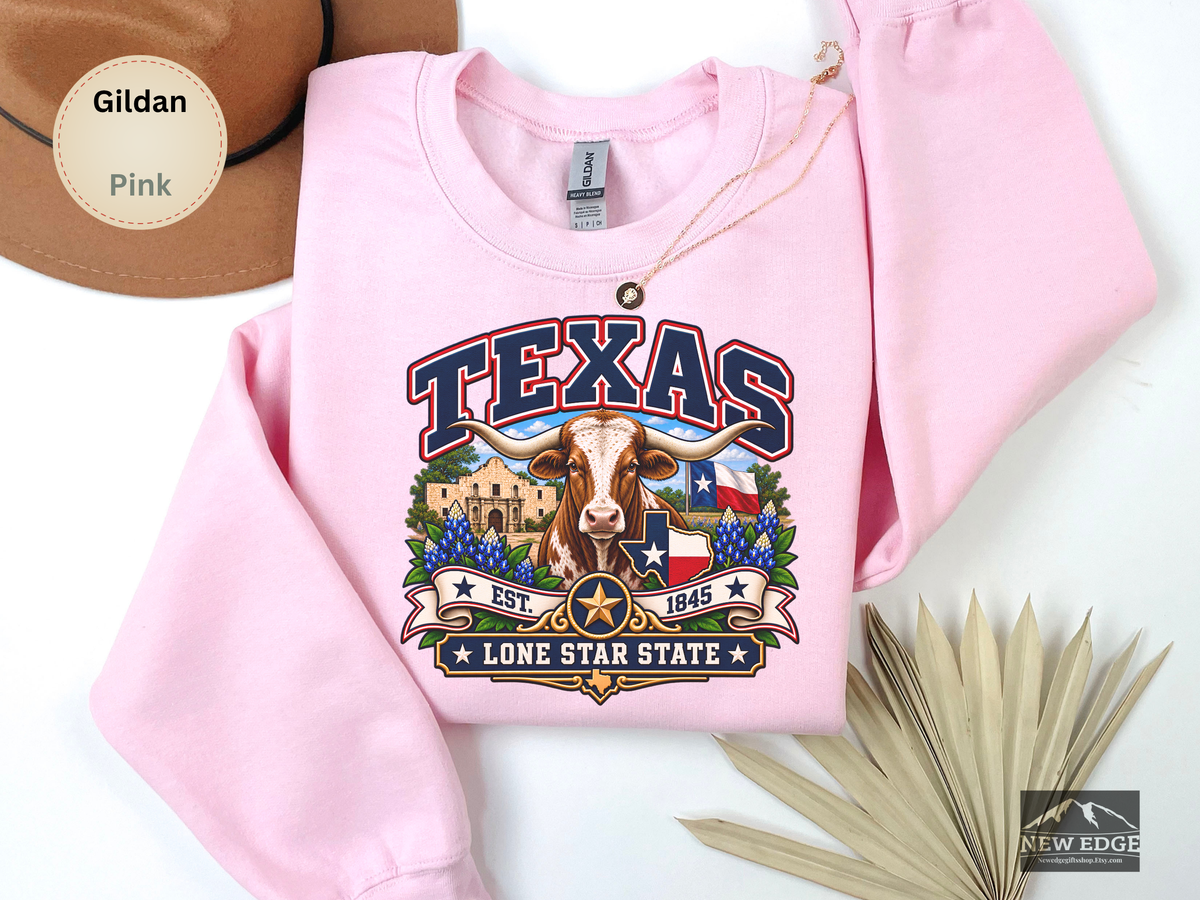 Texas Lone Star State Sweatshirt, Longhorn Alamo Bluebonnet Gildan 18000 Crewneck, Vintage Texas Pride
