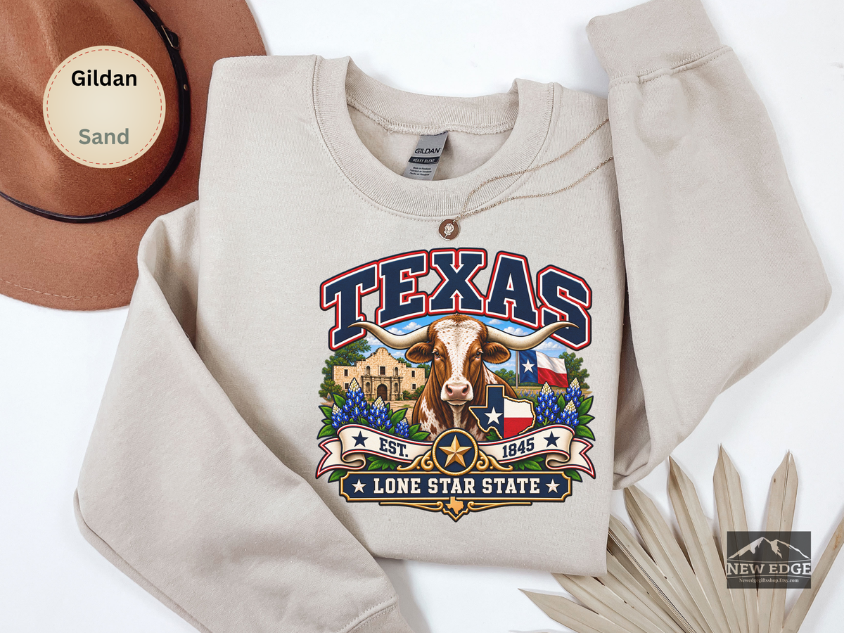 Texas Lone Star State Sweatshirt, Longhorn Alamo Bluebonnet Gildan 18000 Crewneck, Vintage Texas Pride