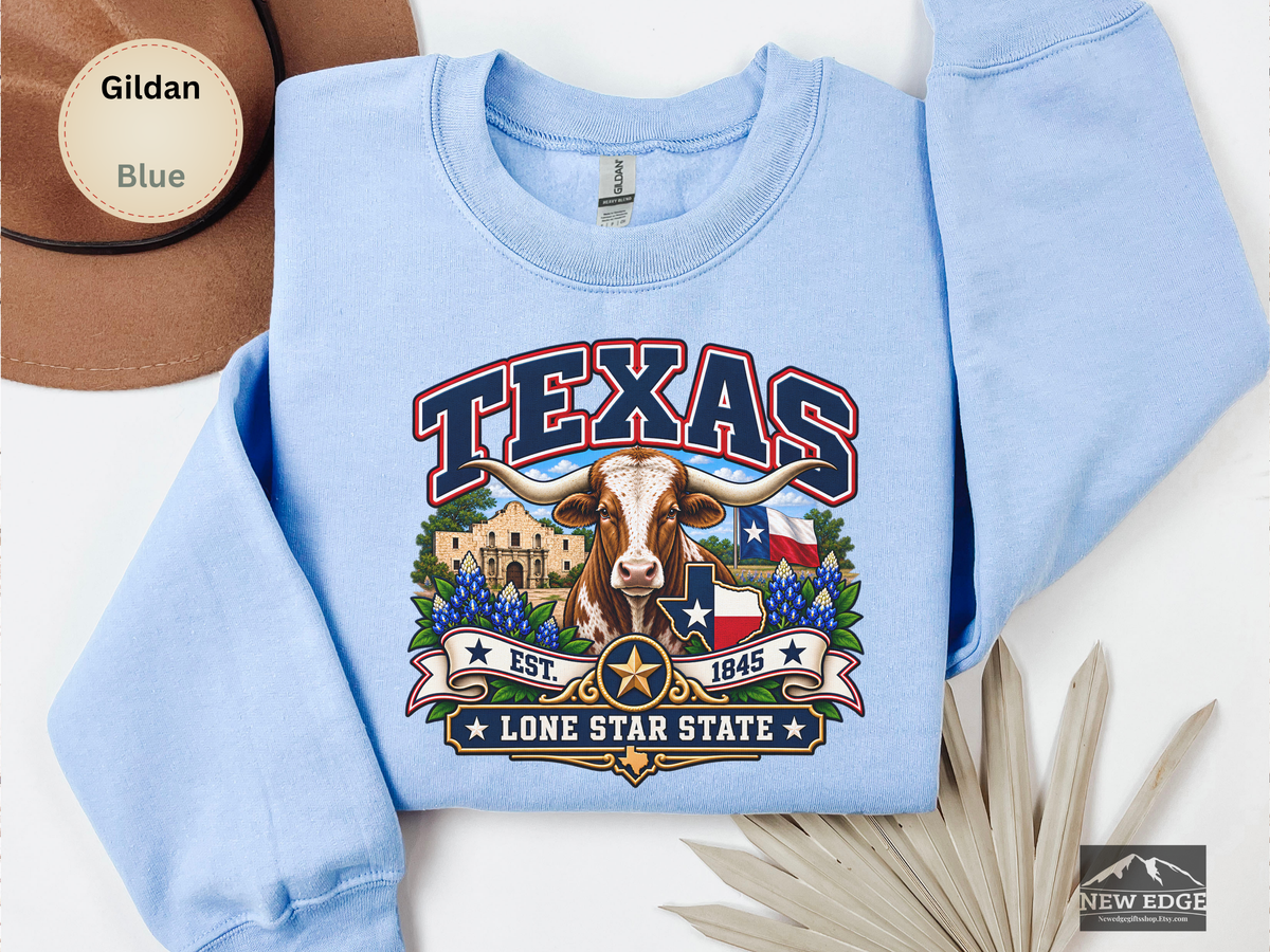 Texas Lone Star State Sweatshirt, Longhorn Alamo Bluebonnet Gildan 18000 Crewneck, Vintage Texas Pride