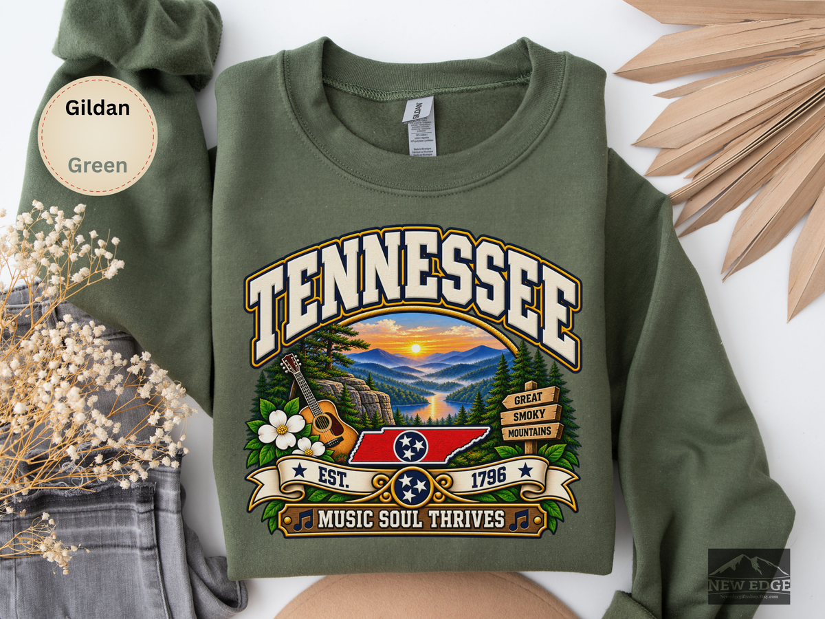 Tennessee Great Smoky Mountains Sweatshirt, Vintage Scenic Gildan 18000 Crewneck, Music Soul State Pride
