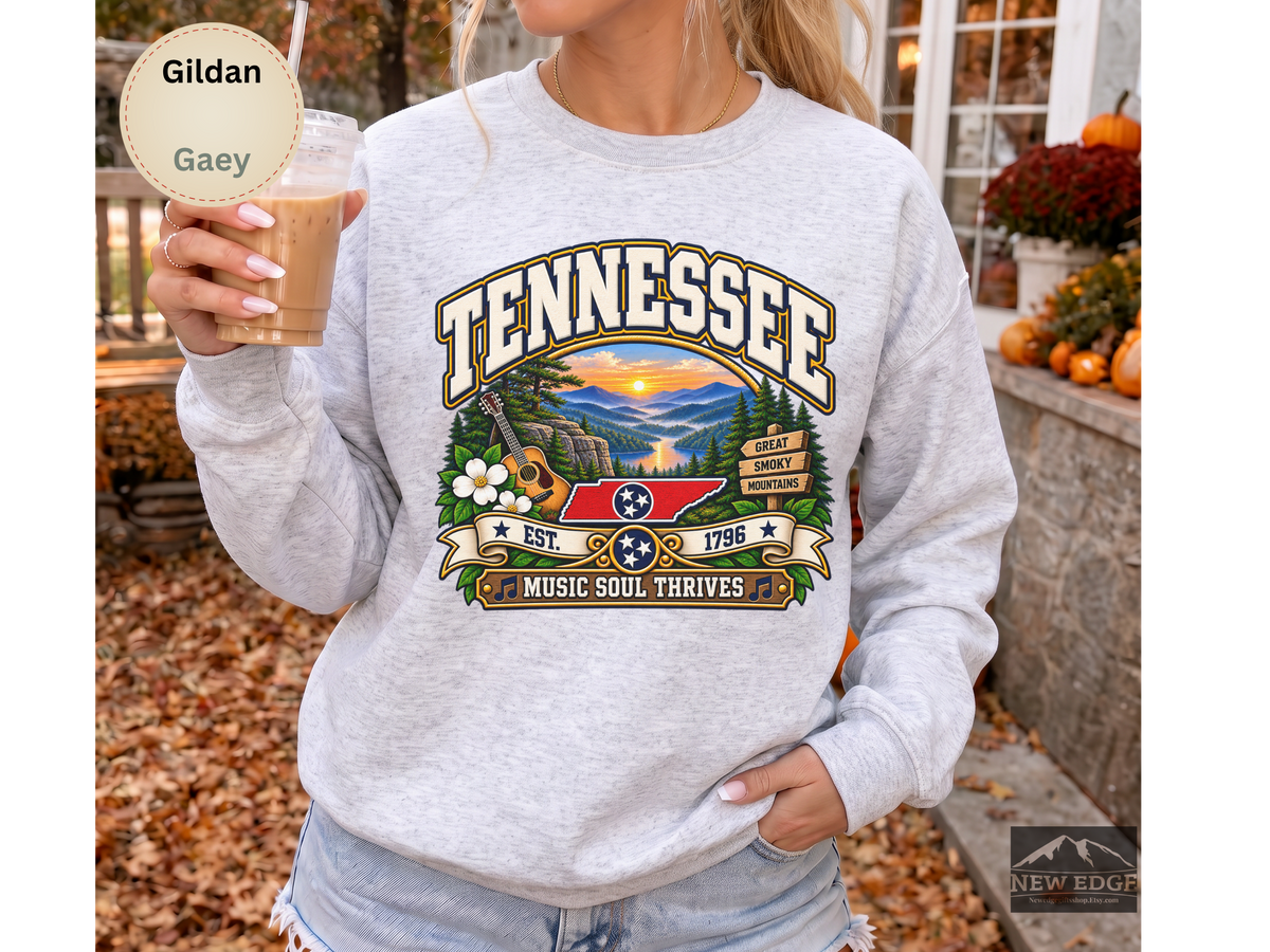 Tennessee Great Smoky Mountains Sweatshirt, Vintage Scenic Gildan 18000 Crewneck, Music Soul State Pride