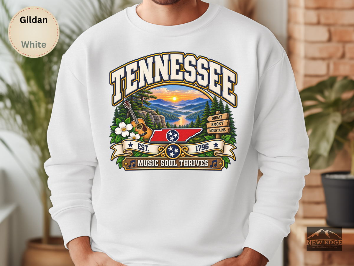 Tennessee Great Smoky Mountains Sweatshirt, Vintage Scenic Gildan 18000 Crewneck, Music Soul State Pride