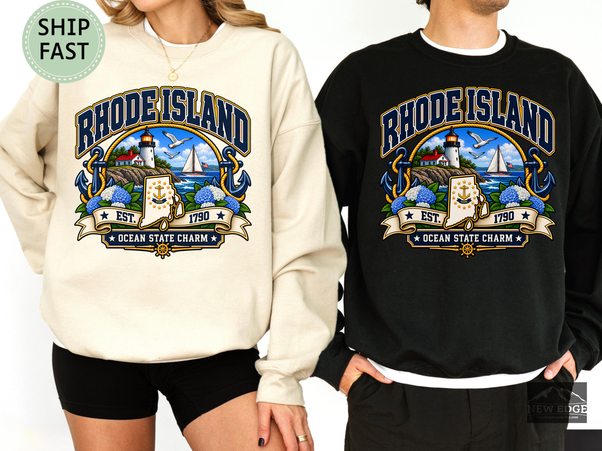 Rhode Island Ocean State Sweatshirt, Coastal Lighthouse Sailing Gildan 18000 Crewneck, New England State Pride