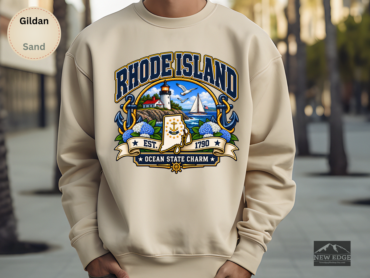 Rhode Island Ocean State Sweatshirt, Coastal Lighthouse Sailing Gildan 18000 Crewneck, New England State Pride