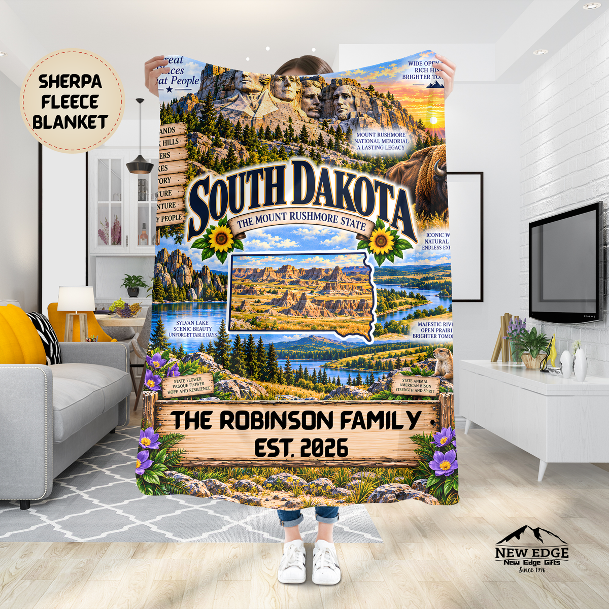 South Dakota state map collage Blanket | Mount Rushmore, Badlands, wildlife, customizable name