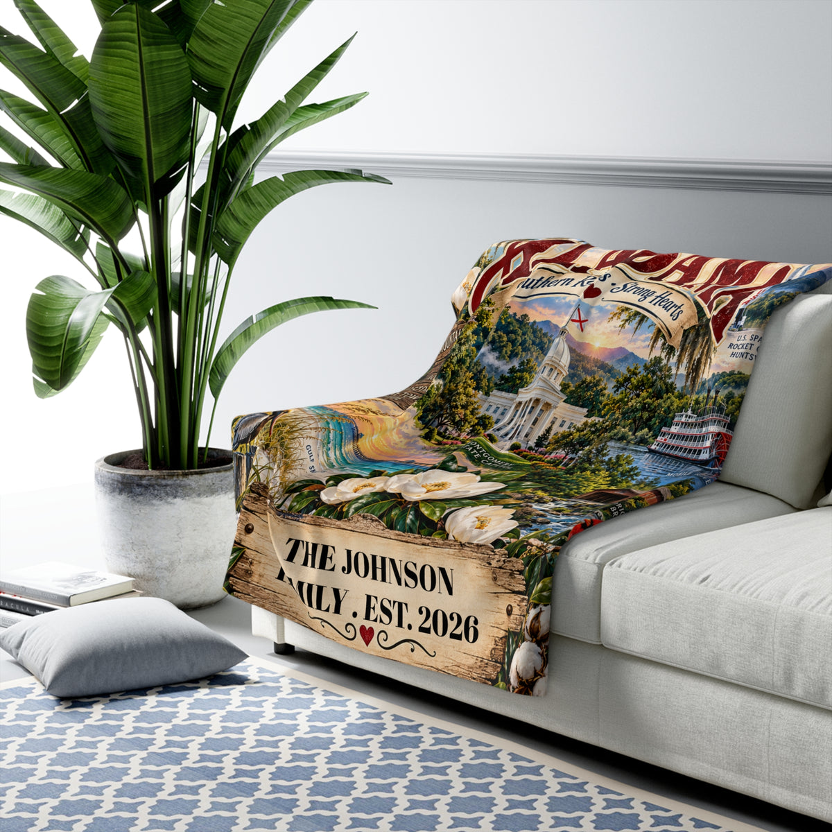 Pennsylvania Personalized Sherpa Fleece Blanket, Appalachian Mountains Covered Bridge Liberty Bell State Gift