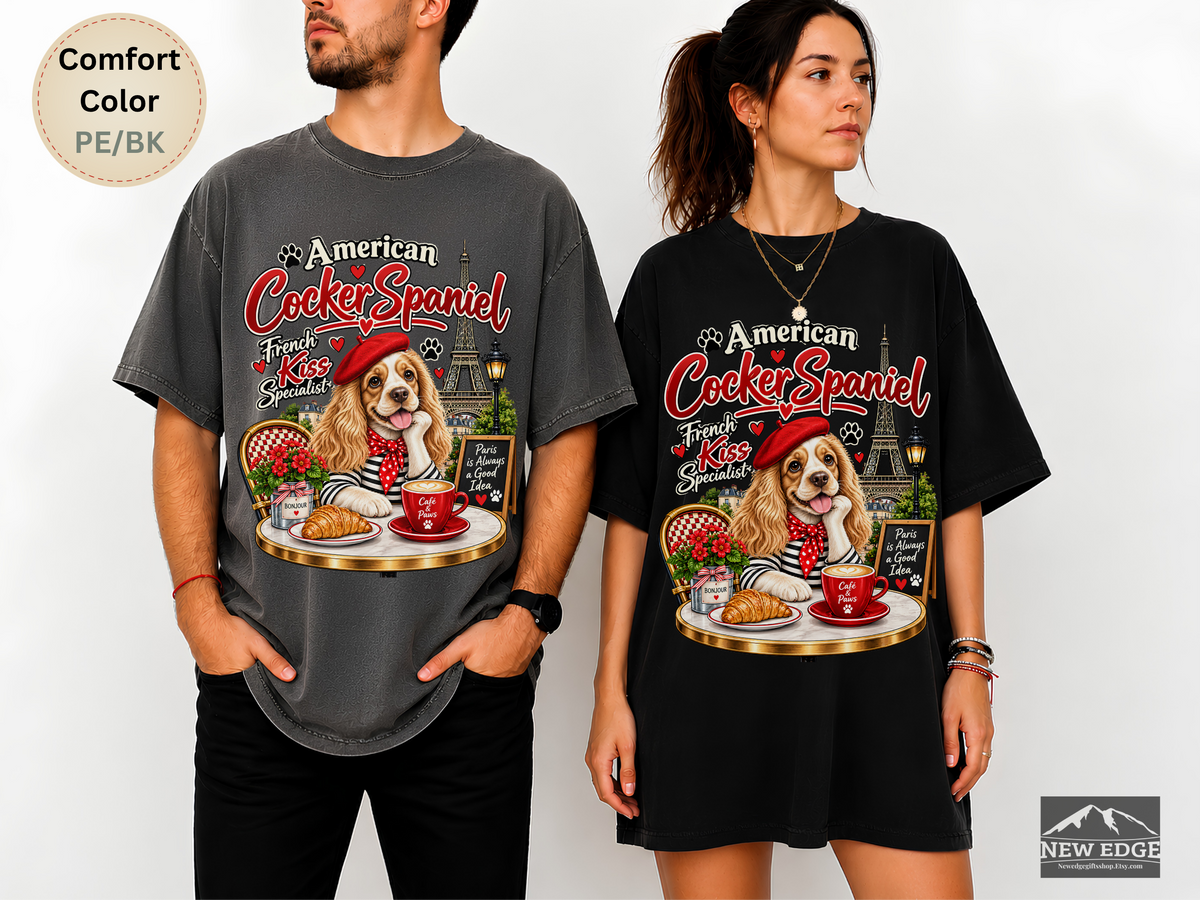 American Cocker Spaniel T-Shirt, Funny Dog Lover Shirt, Paris Café Dog Graphic
