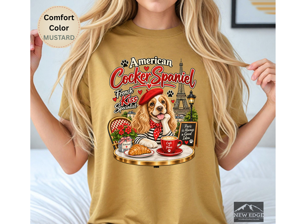 American Cocker Spaniel T-Shirt, Funny Dog Lover Shirt, Paris Café Dog Graphic