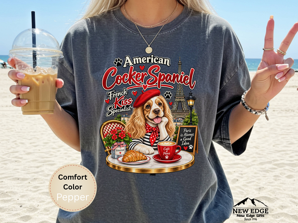 American Cocker Spaniel T-Shirt, Funny Dog Lover Shirt, Paris Café Dog Graphic