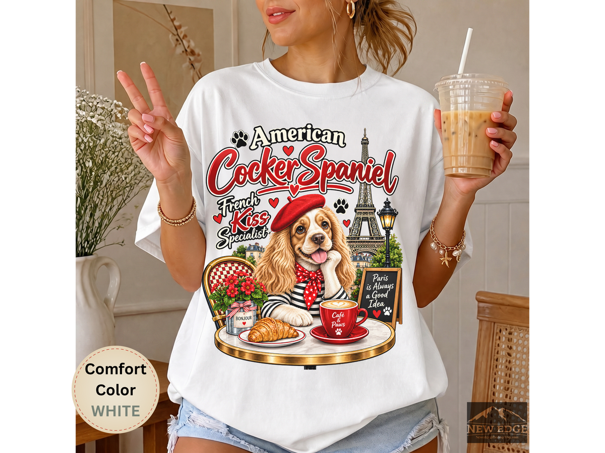 American Cocker Spaniel T-Shirt, Funny Dog Lover Shirt, Paris Café Dog Graphic