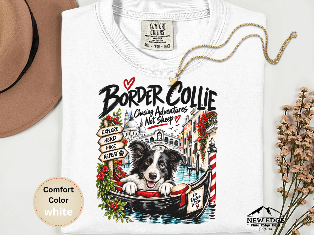 Border Collie Comfort Colors Shirt, Chasing Adventures Not Sheep, Venice Dog Lover Tee