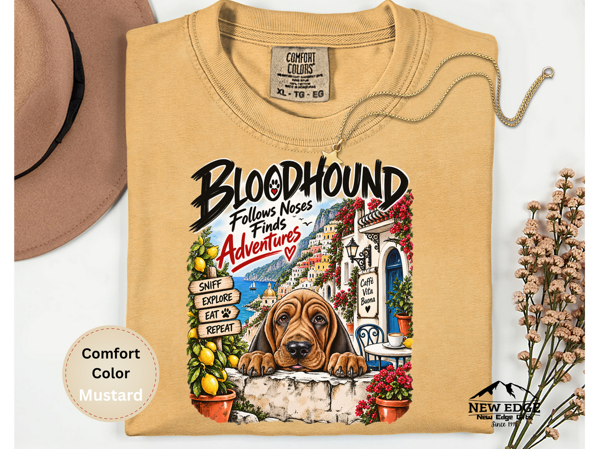 Bloodhound Comfort Colors Shirt, Follows Noses Finds Adventures, Amalfi Coast Dog Lover Tee