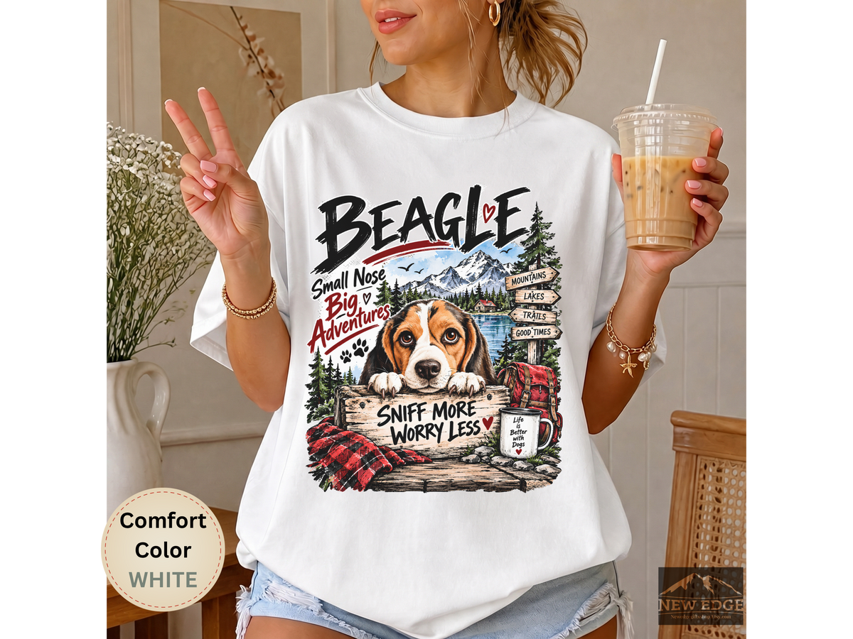 Beagle Small Nose Big Adventures Mountain Camping Comfort Colors T-Shirt