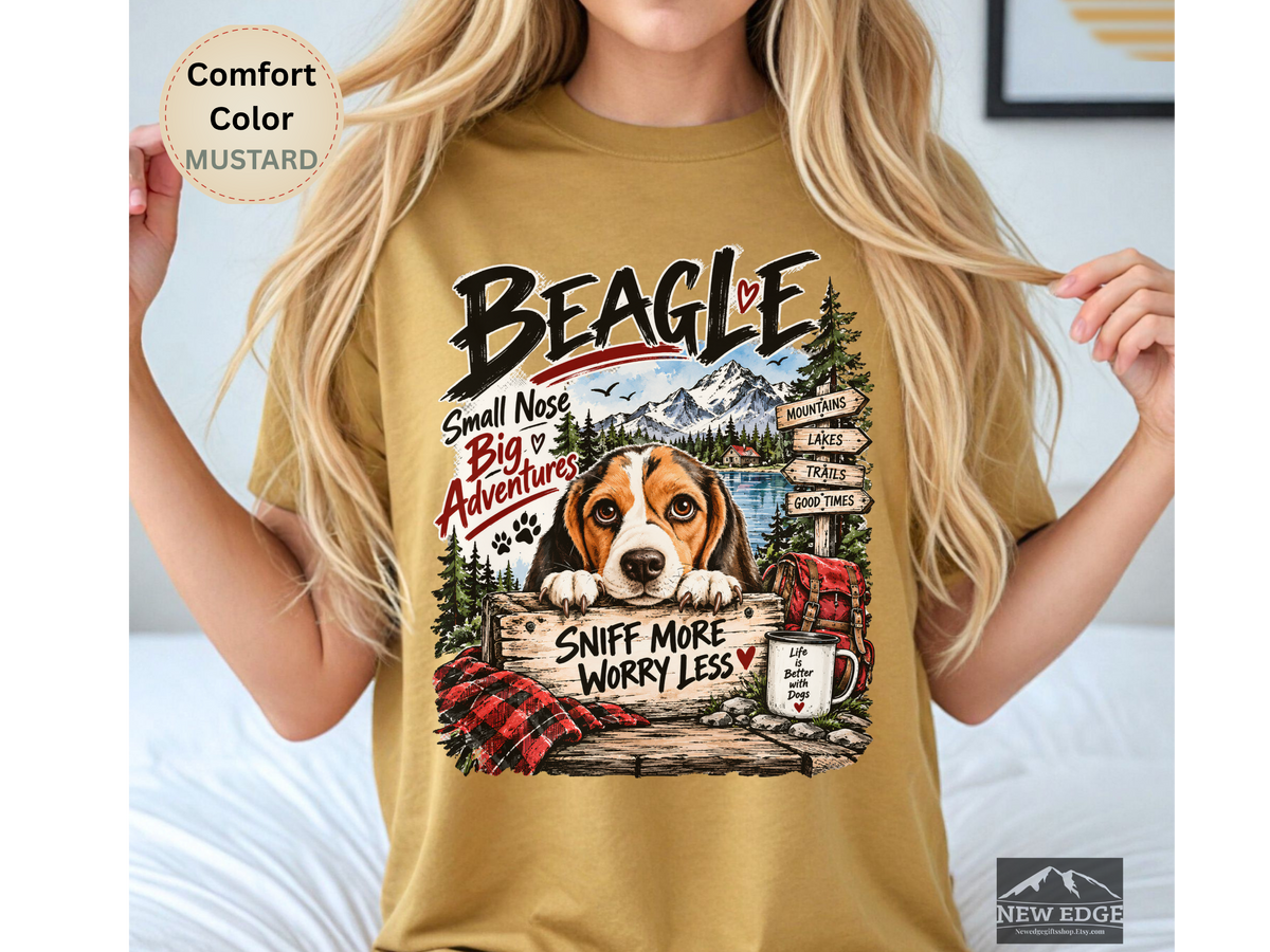 Beagle Small Nose Big Adventures Mountain Camping Comfort Colors T-Shirt